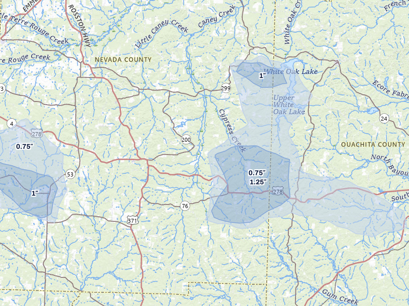 NEXRAD radar-signature map of the hail over Rosston, AR