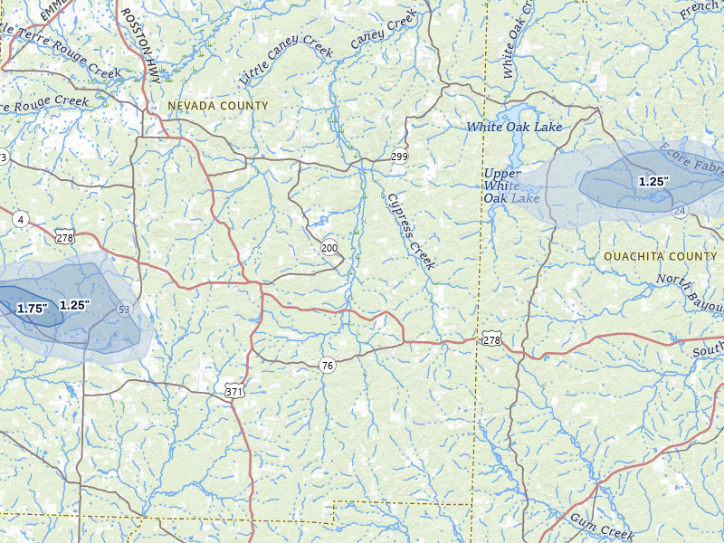 NEXRAD radar-signature map of the hail storm over Rosston, AR on Jul 6, 2026
