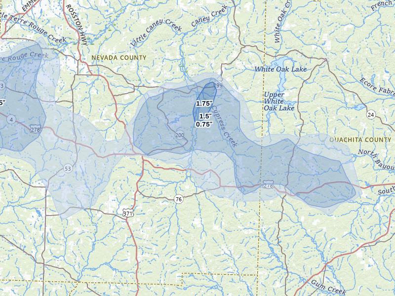 NEXRAD radar-signature map of the hail storm over Rosston, AR on Jul 12, 2026