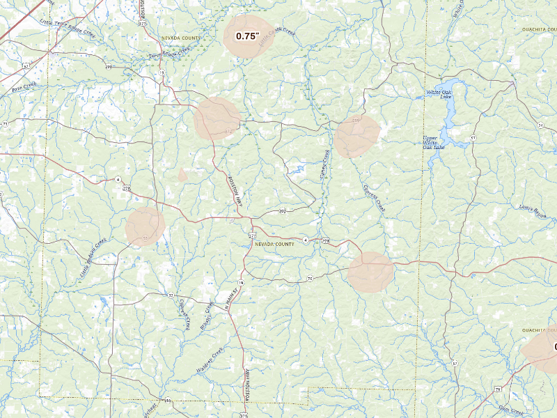 Radar-estimated hail-size map of the storm over Rosston, AR on Sep 12, 2026