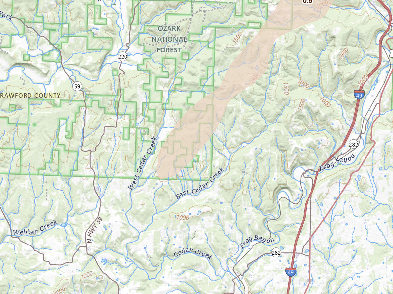 Radar-estimated hail-size map of the storm over Rudy, AR on Mar 10, 2026