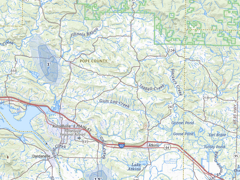 NEXRAD radar-signature map of the hail over Russellville, AR