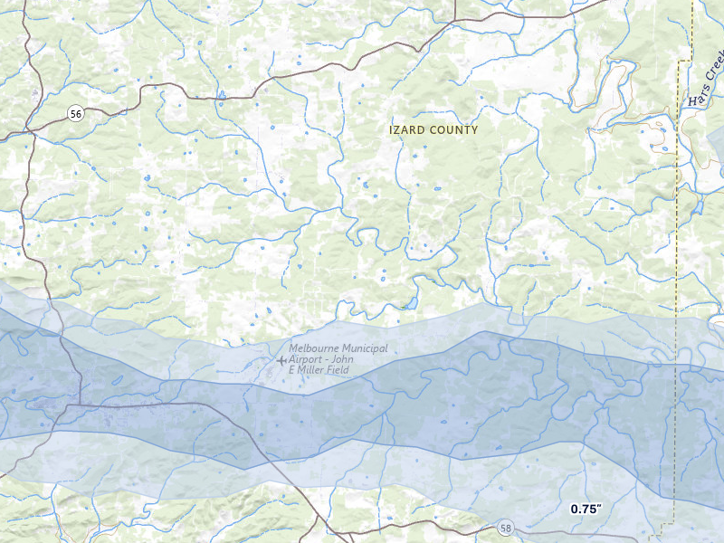 NEXRAD radar-signature map of the hail storm over Sage, AR on Jul 11, 2026