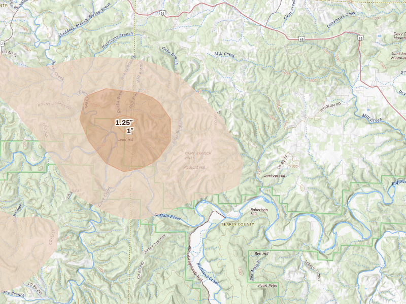 Radar-estimated hail-size map of the storm over Saint Joe, AR