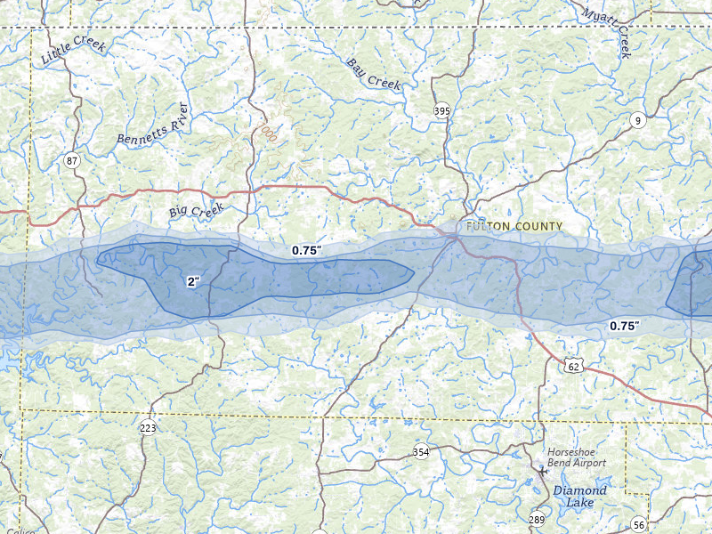NEXRAD radar-signature map of the hail storm over Salem, AR on Mar 4, 2026