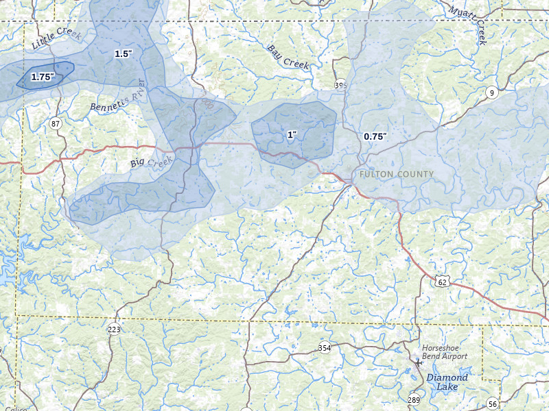 NEXRAD radar-signature map of the hail storm over Salem, AR on Mar 15, 2026