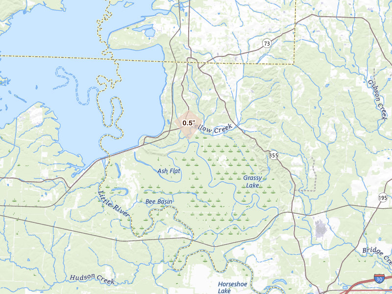 Radar-estimated hail-size map of the storm over Saratoga, AR on Mar 6, 2026