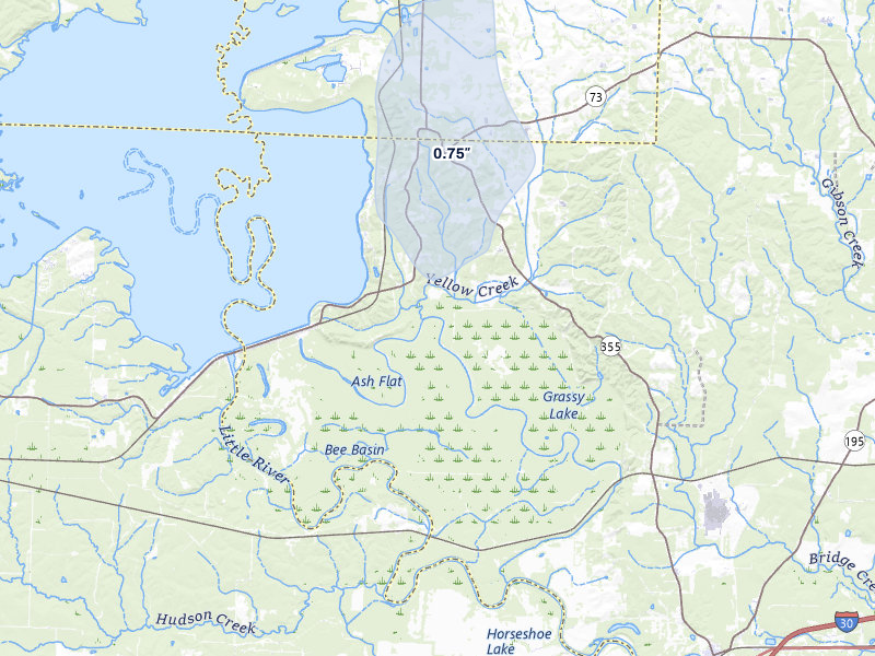 NEXRAD radar-signature map of the hail storm over Saratoga, AR on Mar 6, 2026
