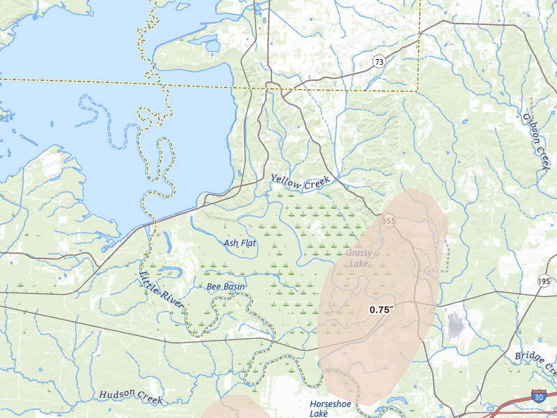 Radar-estimated hail-size map of the storm over Saratoga, AR on May 23, 2026