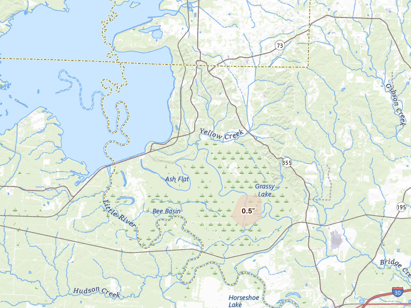Radar-estimated hail-size map of the storm over Saratoga, AR on Jun 19, 2026
