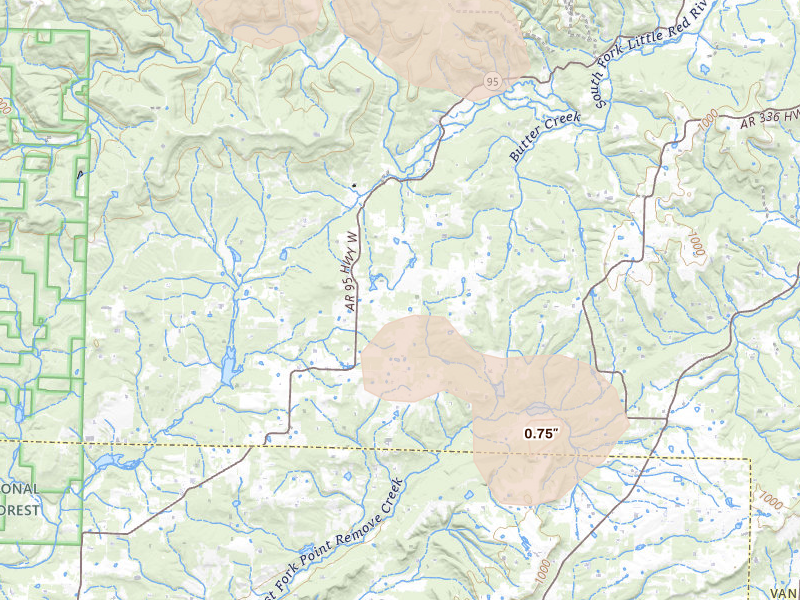Radar-estimated hail-size map of the storm over Scotland, AR on Jul 6, 2026