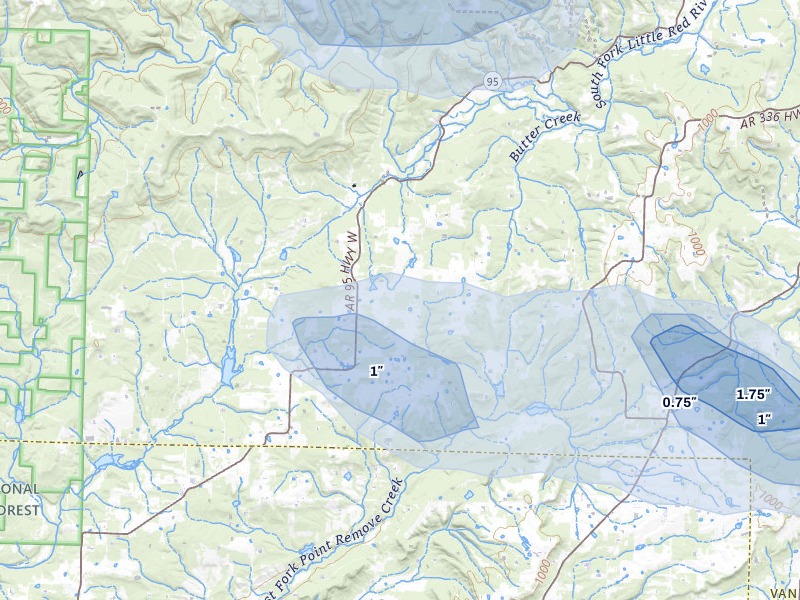 NEXRAD radar-signature map of the hail storm over Scotland, AR on Jul 6, 2026