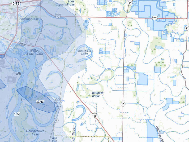 NEXRAD radar-signature map of the hail storm over Scott, AR on Jul 6, 2026