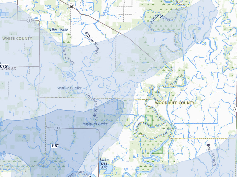 NEXRAD radar-signature map of the hail storm over Searcy, AR on Apr 28, 2026