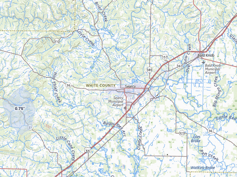 NEXRAD radar-signature map of the hail storm over Searcy, AR on Jul 6, 2026