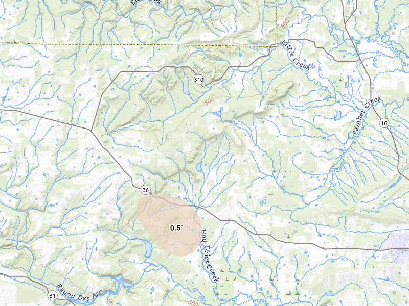 Radar-estimated hail-size map of the storm over Searcy, AR