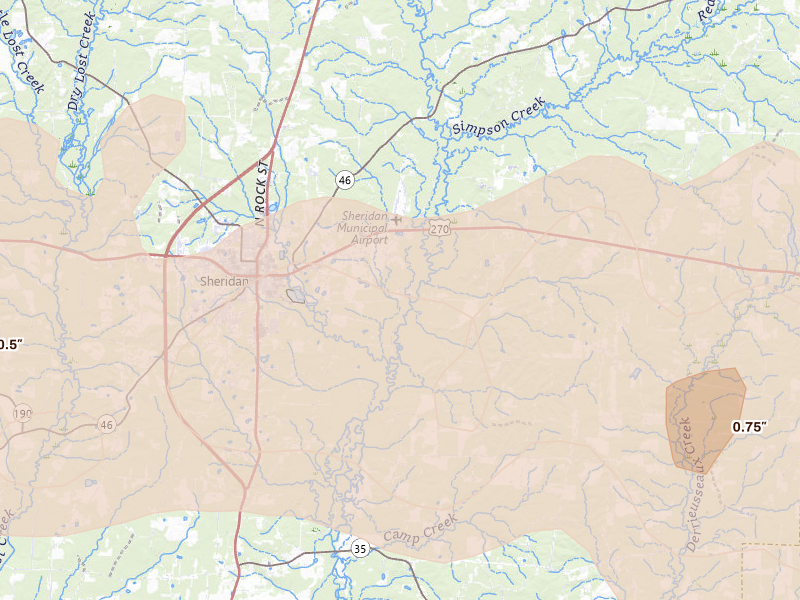 Radar-estimated hail-size map of the storm over Sheridan, AR