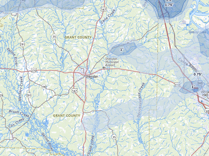 NEXRAD radar-signature map of the hail over Sheridan, AR