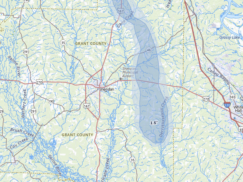 NEXRAD radar-signature map of the hail storm over Sheridan, AR on May 30, 2026