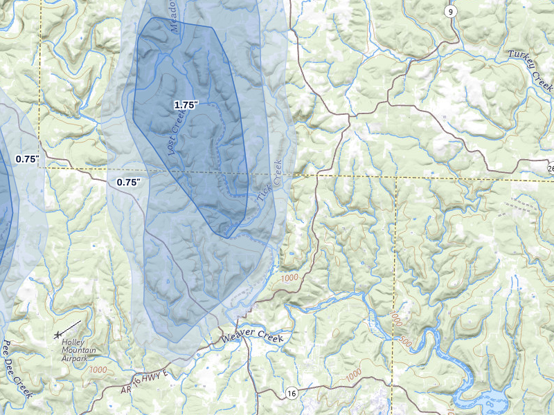 NEXRAD radar-signature map of the hail storm over Shirley, AR on Jun 1, 2026