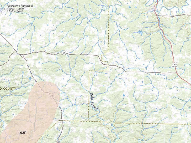 Radar-estimated hail-size map of the storm over Sidney, AR on Mar 7, 2026