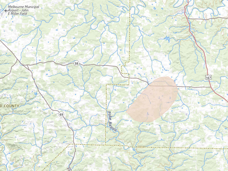 Radar-estimated hail-size map of the storm over Sidney, AR on Jul 4, 2026
