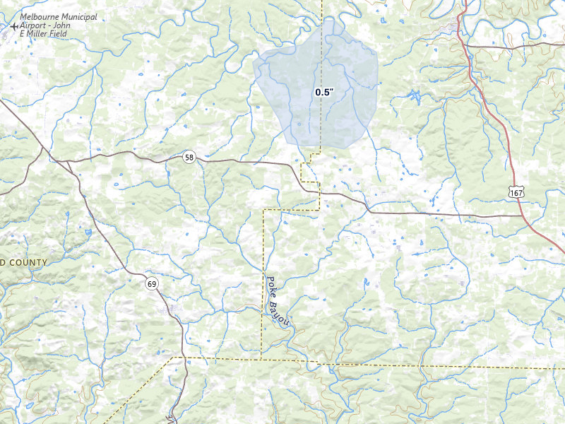 NEXRAD radar-signature map of the hail storm over Sidney, AR on Jul 7, 2026