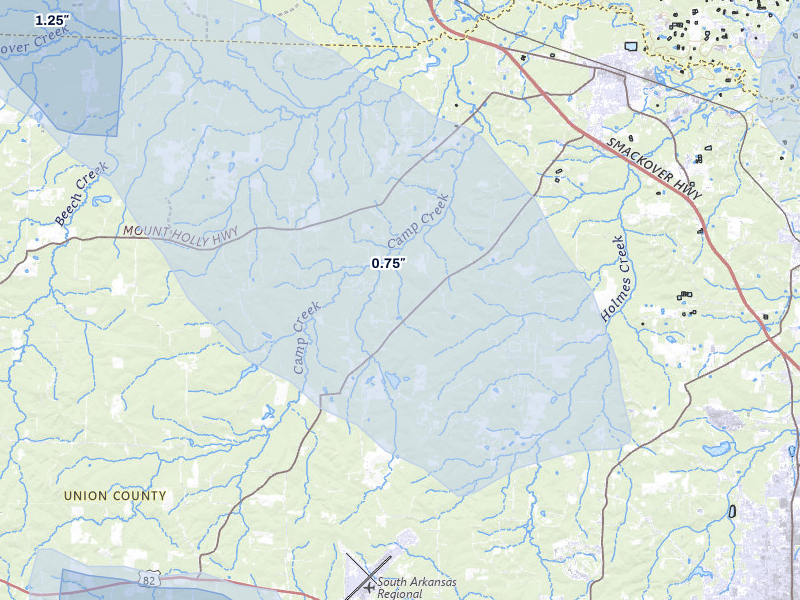 NEXRAD radar-signature map of the hail over Smackover, AR