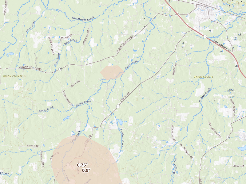Radar-estimated hail-size map of the storm over Smackover, AR