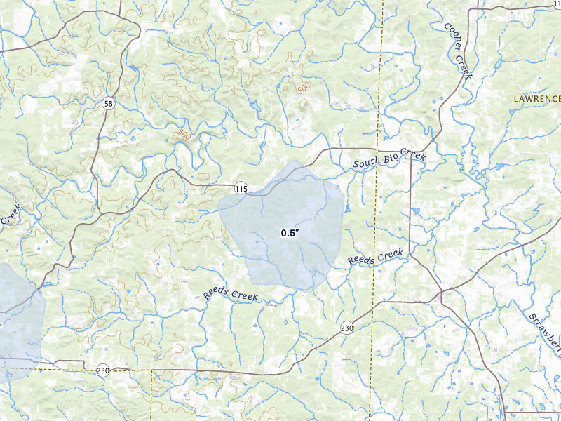 NEXRAD radar-signature map of the hail over Smithville, AR