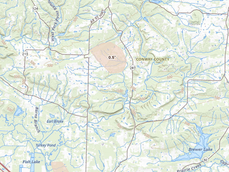 Radar-estimated hail-size map of the storm over Solgohachia, AR on Jul 6, 2026