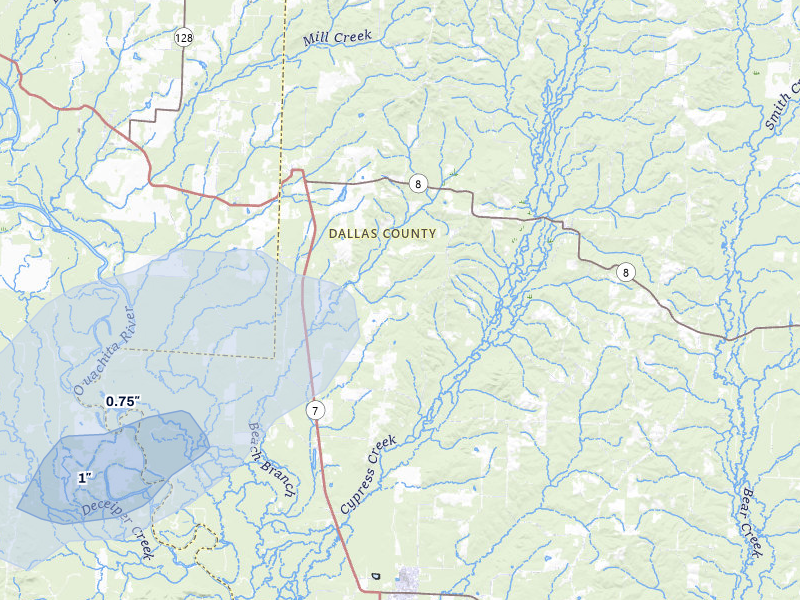 NEXRAD radar-signature map of the hail over Sparkman, AR