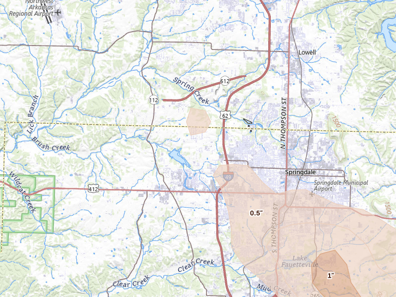 Radar-estimated hail-size map of the storm over Springdale, AR