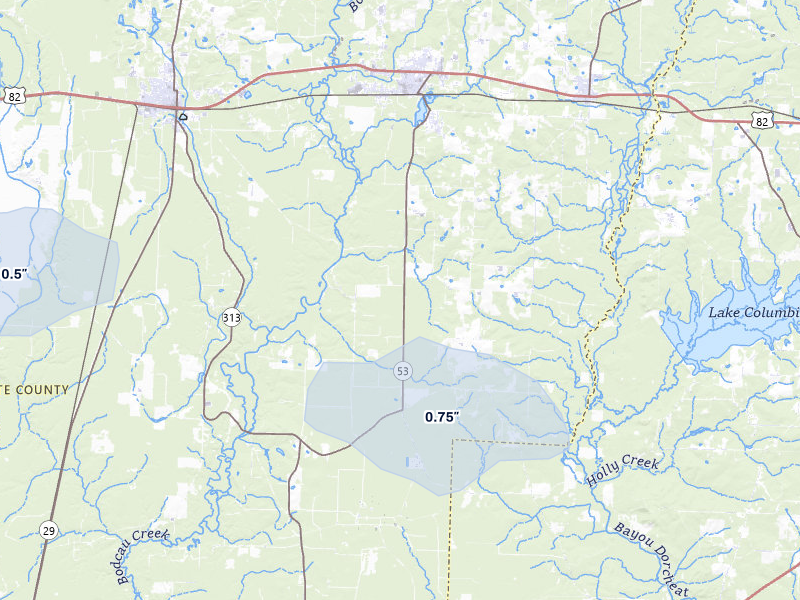 NEXRAD radar-signature map of the hail over Stamps, AR
