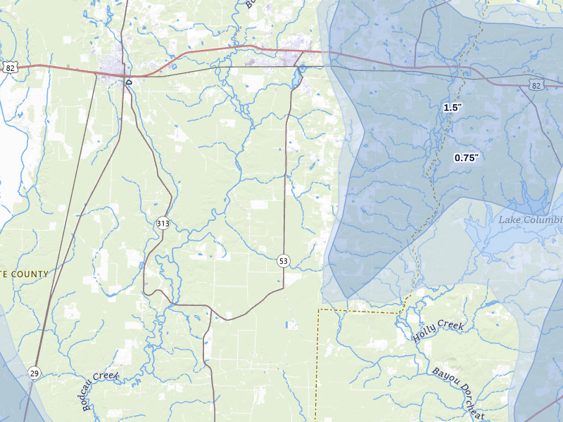 NEXRAD radar-signature map of the hail over Stamps, AR