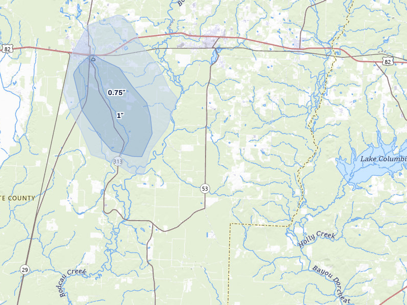 NEXRAD radar-signature map of the hail over Stamps, AR
