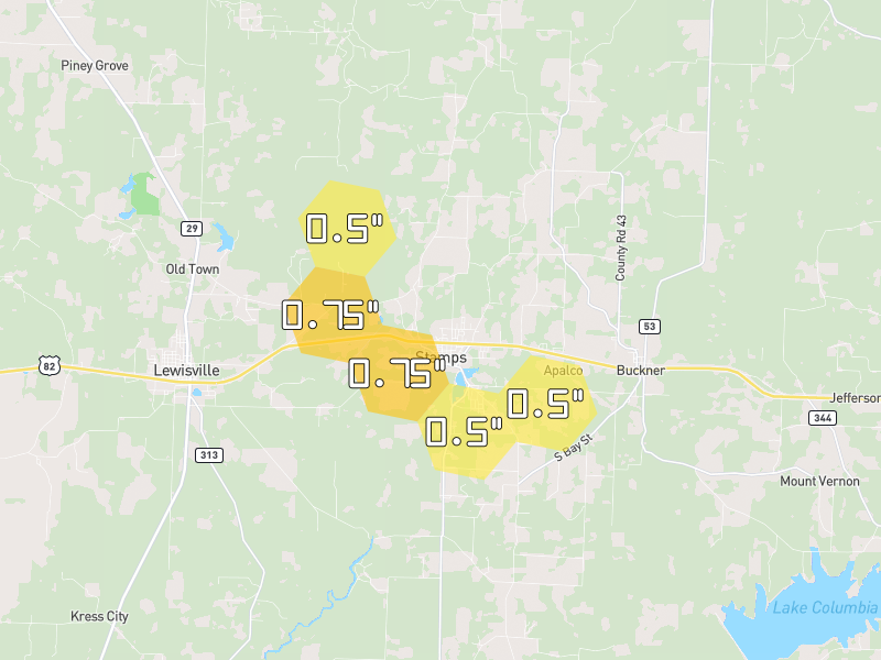 Hail map of Stamps, AR on Jul 6, 2026, hail up to 0.75"