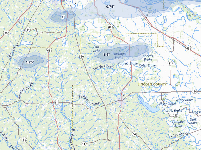 NEXRAD radar-signature map of the hail over Star City, AR