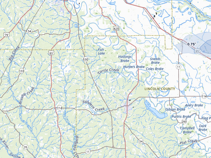 NEXRAD radar-signature map of the hail storm over Star City, AR on Apr 28, 2026