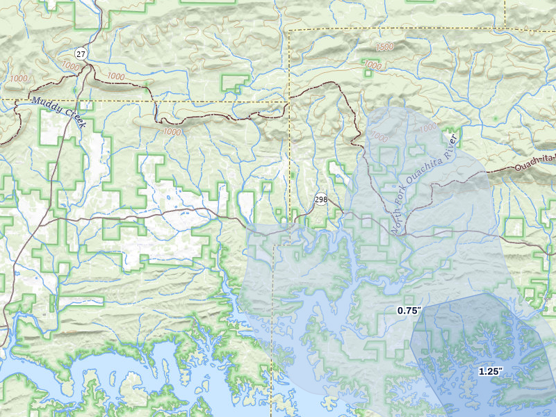 NEXRAD radar-signature map of the hail storm over Story, AR on Jun 1, 2026