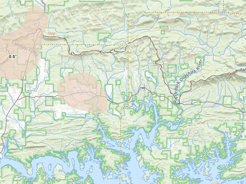 Radar-estimated hail-size map of the storm over Story, AR on Jul 8, 2026