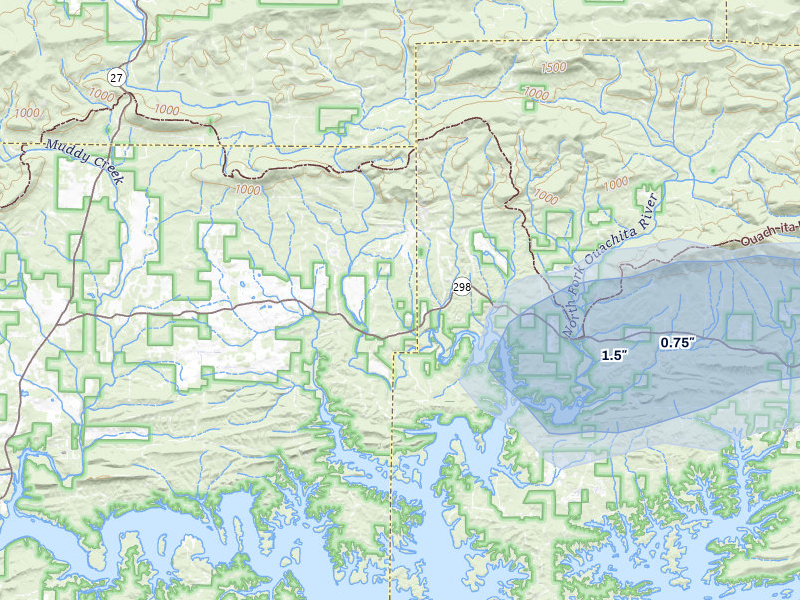 NEXRAD radar-signature map of the hail storm over Story, AR on Jul 29, 2026