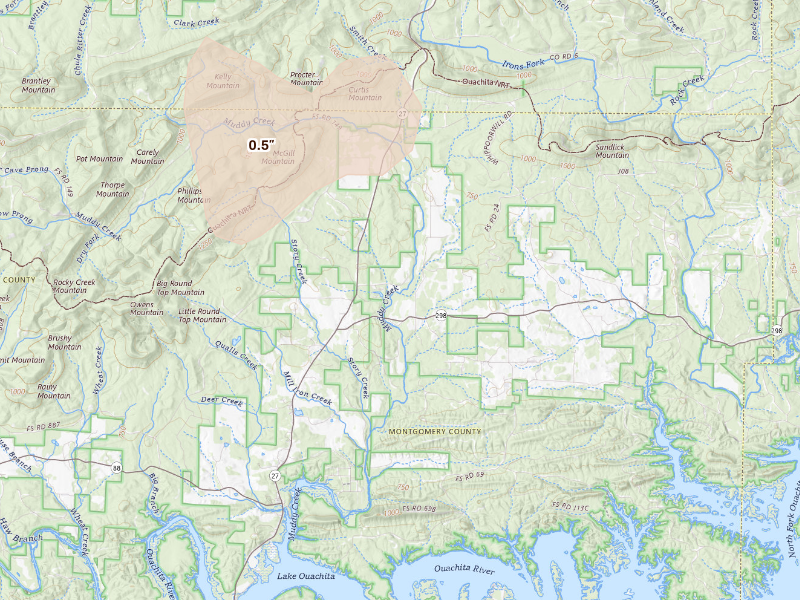 Radar-estimated hail-size map of the storm over Story, AR
