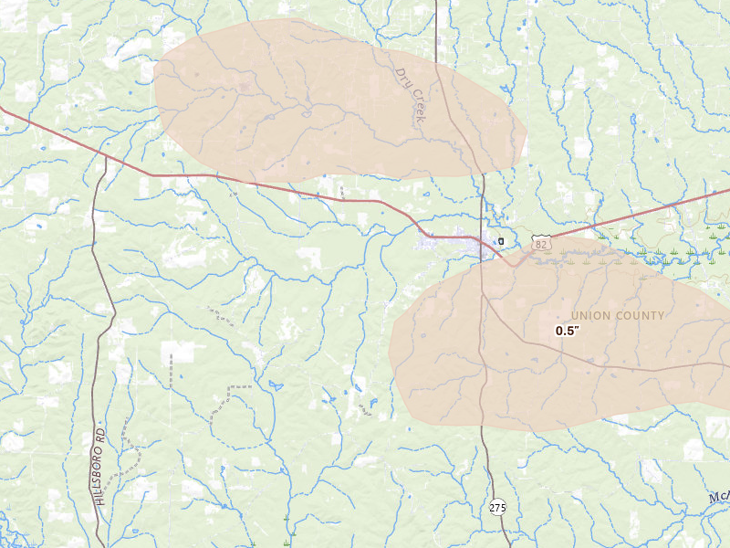 Radar-estimated hail-size map of the storm over Strong, AR on Apr 25, 2026