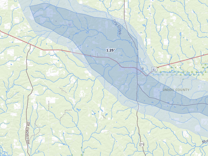 NEXRAD radar-signature map of the hail storm over Strong, AR on Apr 25, 2026