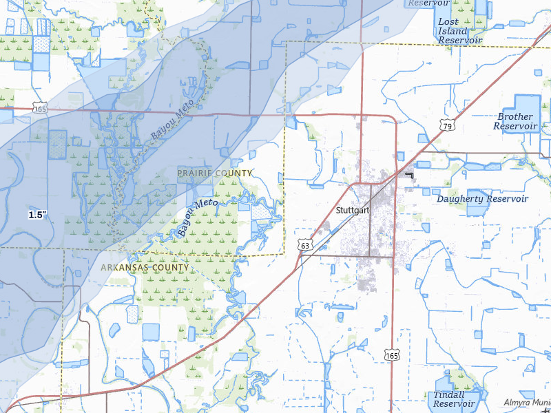 NEXRAD radar-signature map of the hail storm over Stuttgart, AR on May 31, 2026