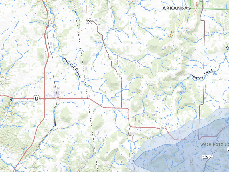 NEXRAD radar-signature map of the hail storm over Summers, AR on Apr 28, 2026