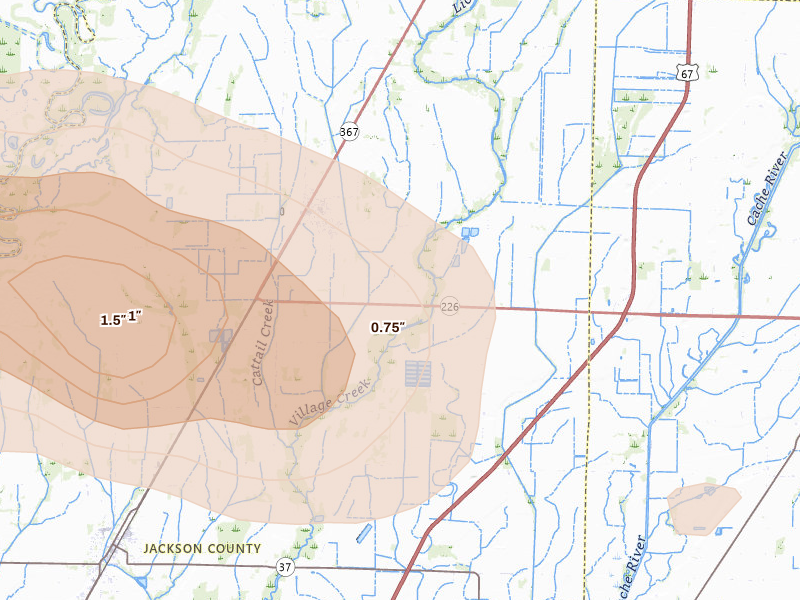Radar-estimated hail-size map of the storm over Swifton, AR