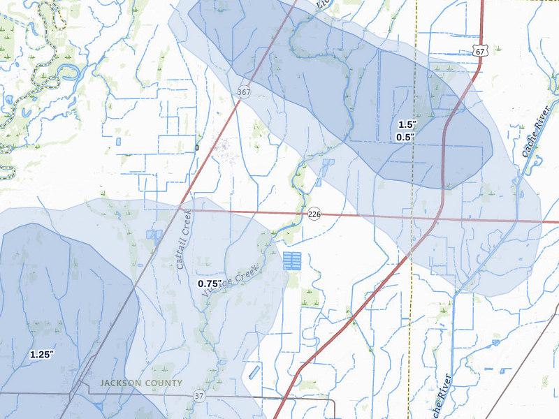 NEXRAD radar-signature map of the hail storm over Swifton, AR on Jul 11, 2026