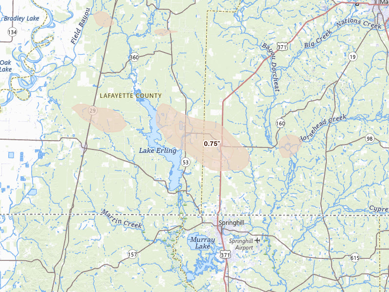 Radar-estimated hail-size map of the storm over Taylor, AR on Jun 23, 2026